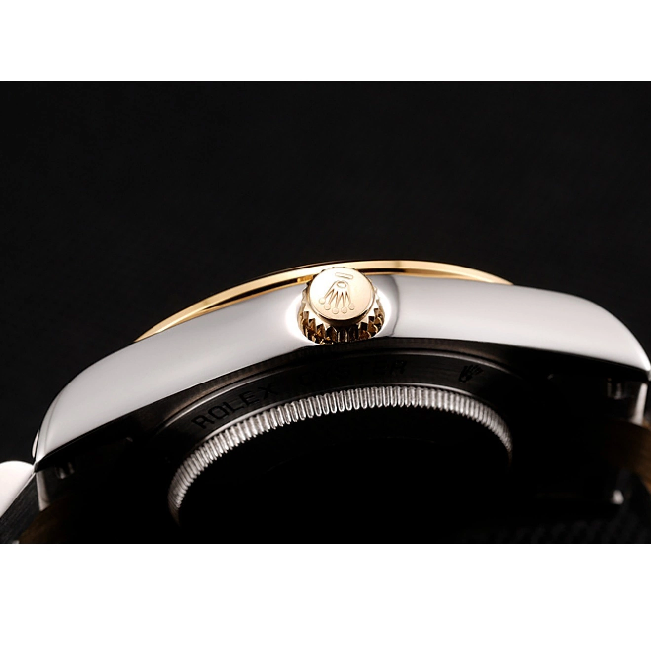 Aaa replica watch Rolex Diamond Gold Tone Dial Two Swiss Stainless Bracelet Black Steel Case Day-Date 1453975 0817